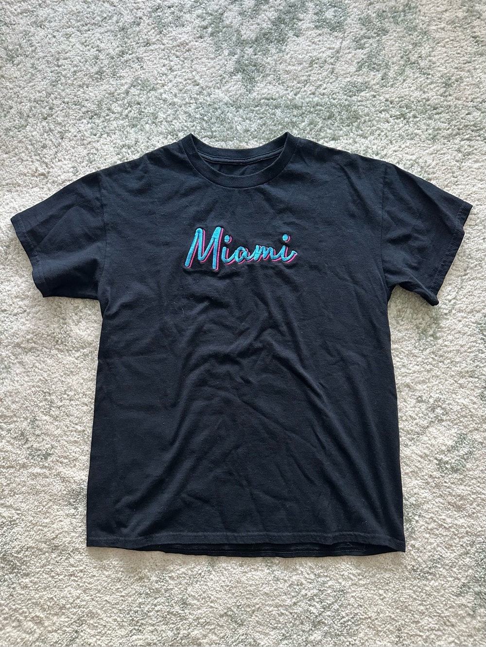 Women’s Black, Blue, and Pink Vintage Embroidered “Miami” Tee